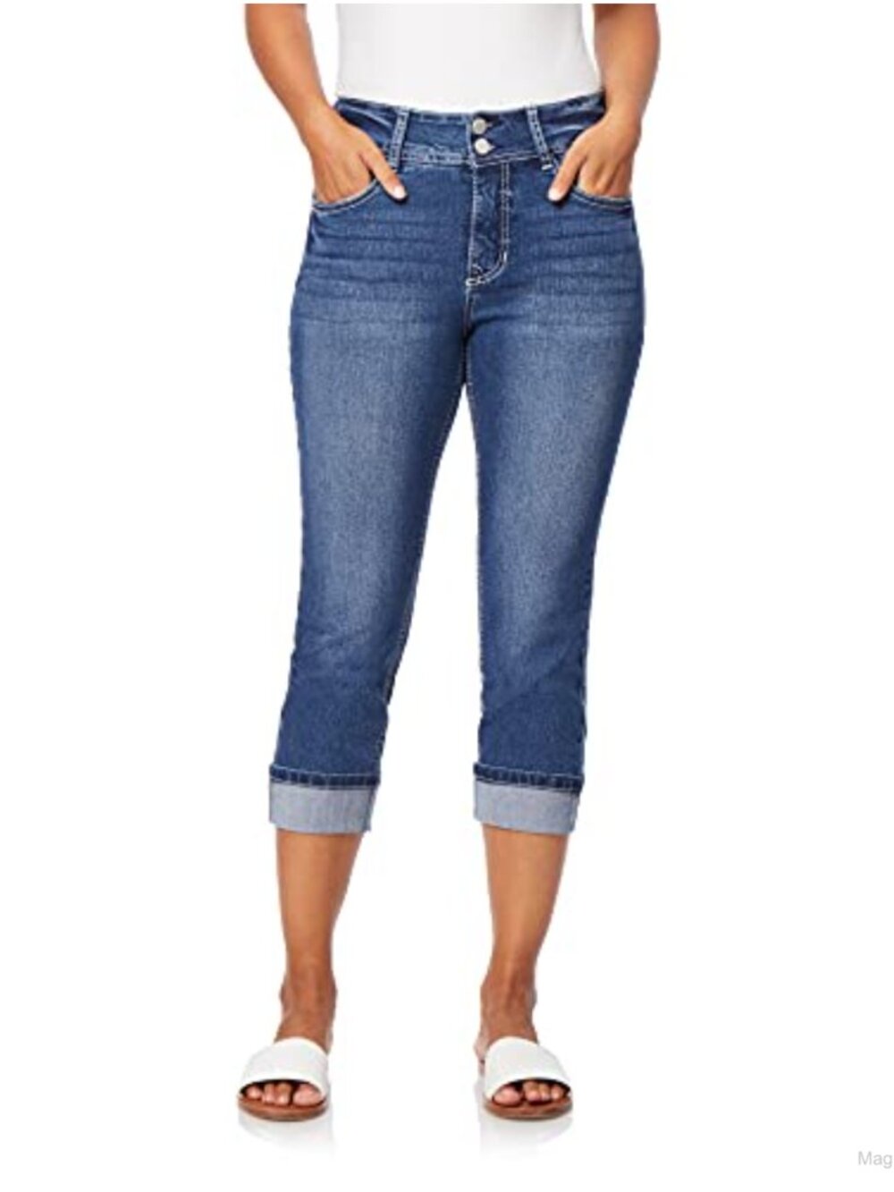 Women's Curvy Crop Jeans Double-Button High Rise Stretch Denim